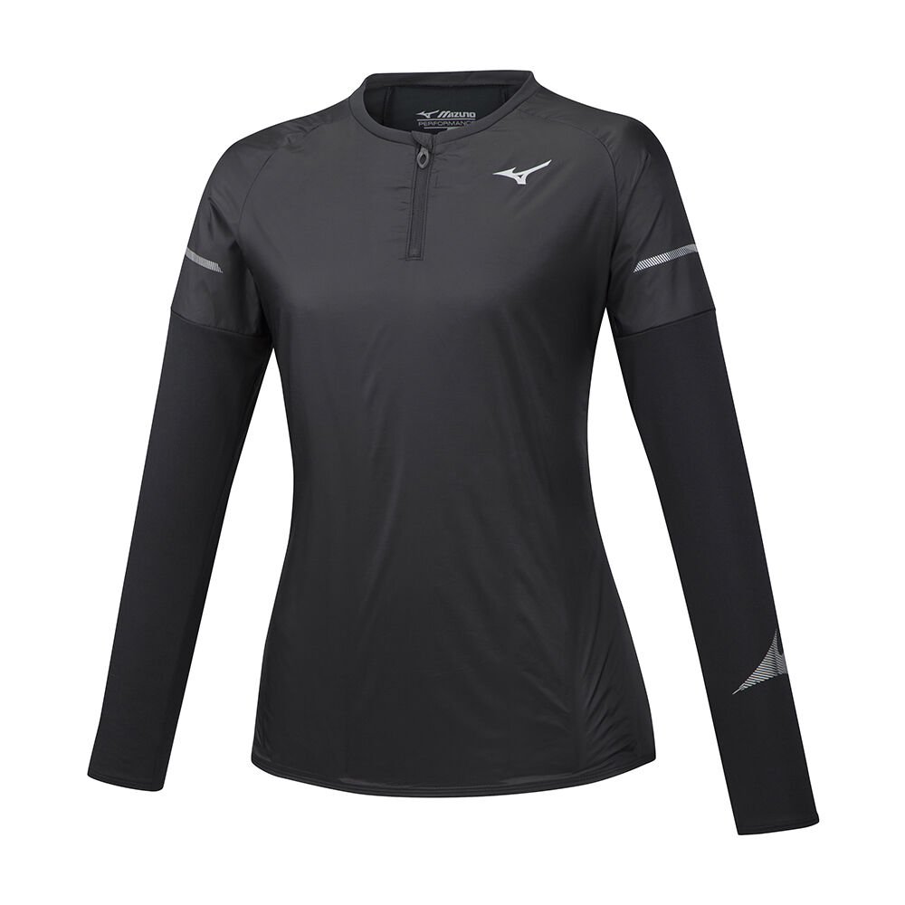 Mizuno Women's Running T-Shirts Hineri Hybrid LS Black - VQYXSIK-61